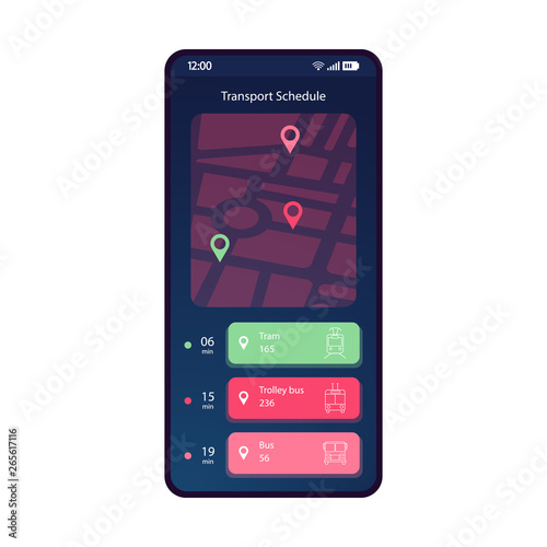 Transport schedule smartphone interface vector template