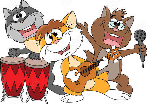 Cartoon group of cats making music vector illustration