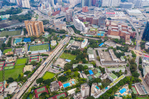  Drone fly over Hong Kong city