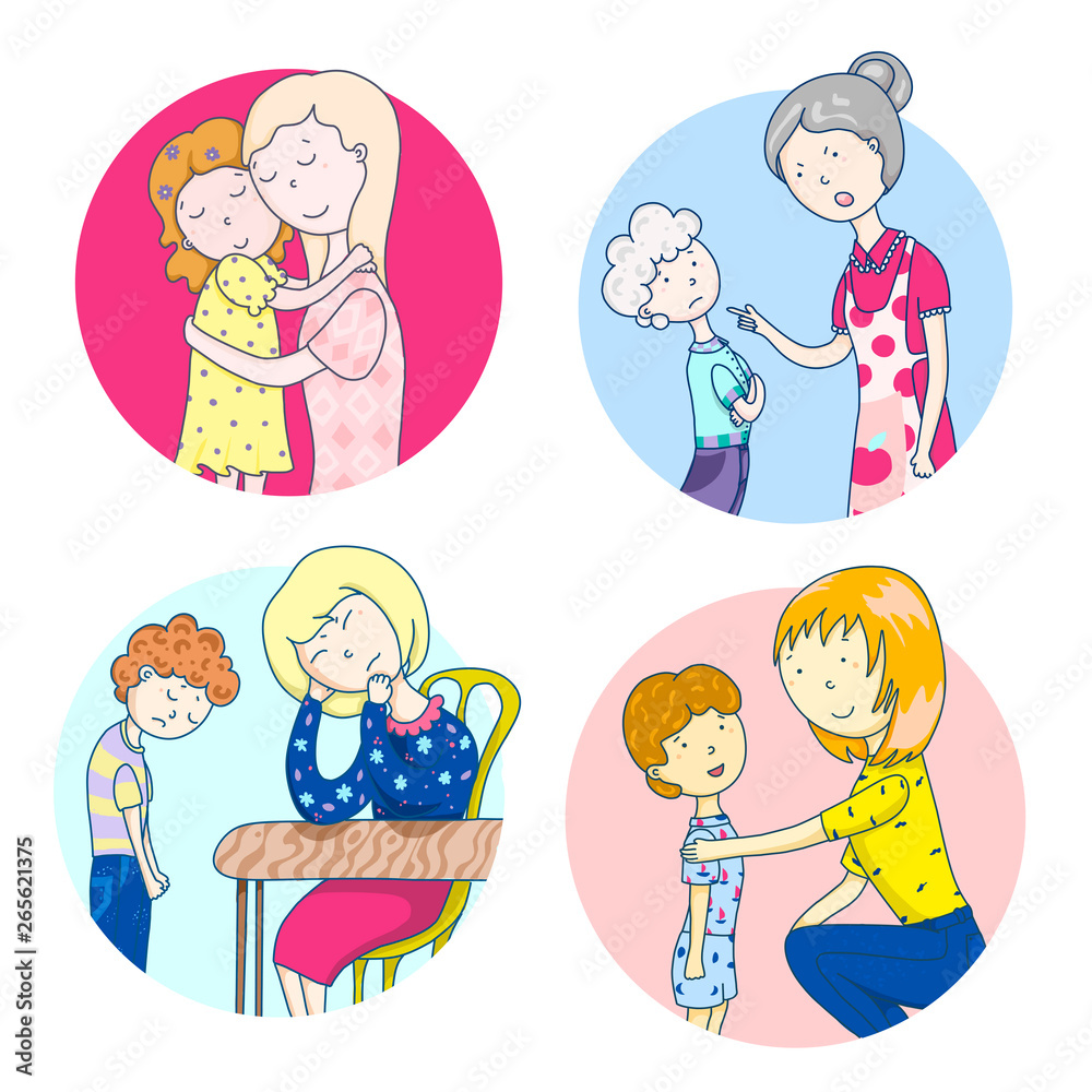 These different moms. Psychology of parenting. Scenes from family life, relationship with mother, children s problems, love and misunderstanding These different moms. Psychology of parenting. Scenes from family life, relationship with mother, children s problems, love and misunderstanding