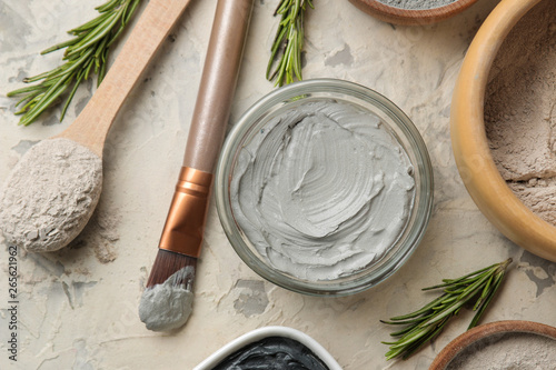 Cosmetic clay. clay facial mask on a light background. different types of clay. natural cosmetics for cosmetic procedures. Beauty concept. top view