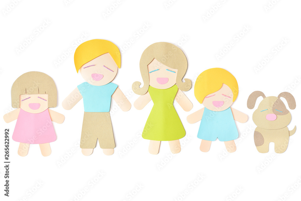 Family with pet paper cut on white background - isolated Family with pet paper cut on white background - isolated