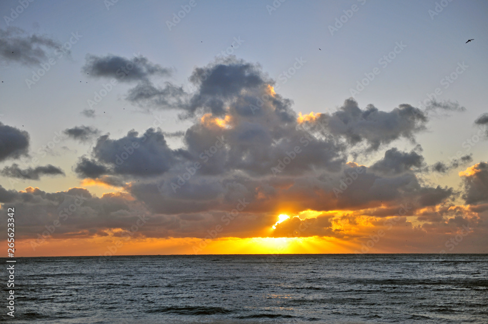 Sunset on Atlantic coastline, Nazare, Portugal