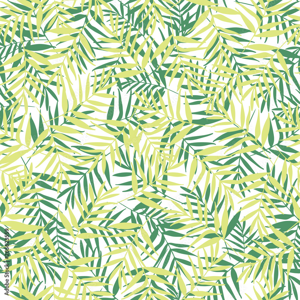 Vector green palm leaves seamless pattern background. Vector green palm leaves seamless pattern background.