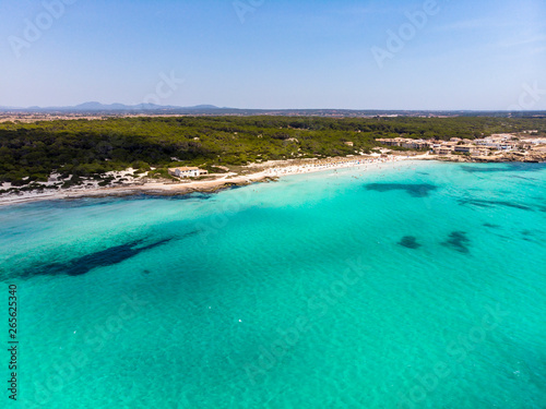 Aerial view, Spain, Balearic Islands, Majorca, municipality of Rapita, place Ses Covetes, beach es Trenc © David Brown