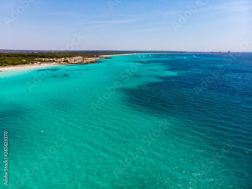 Fototapeta Naklejka Na Ścianę i Meble -  Aerial view, Spain, Balearic Islands, Majorca, municipality of Rapita, place Ses Covetes, beach es Trenc