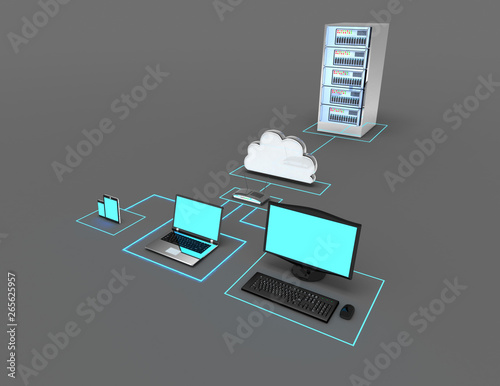 network of electronic devices concept. 3d illustration