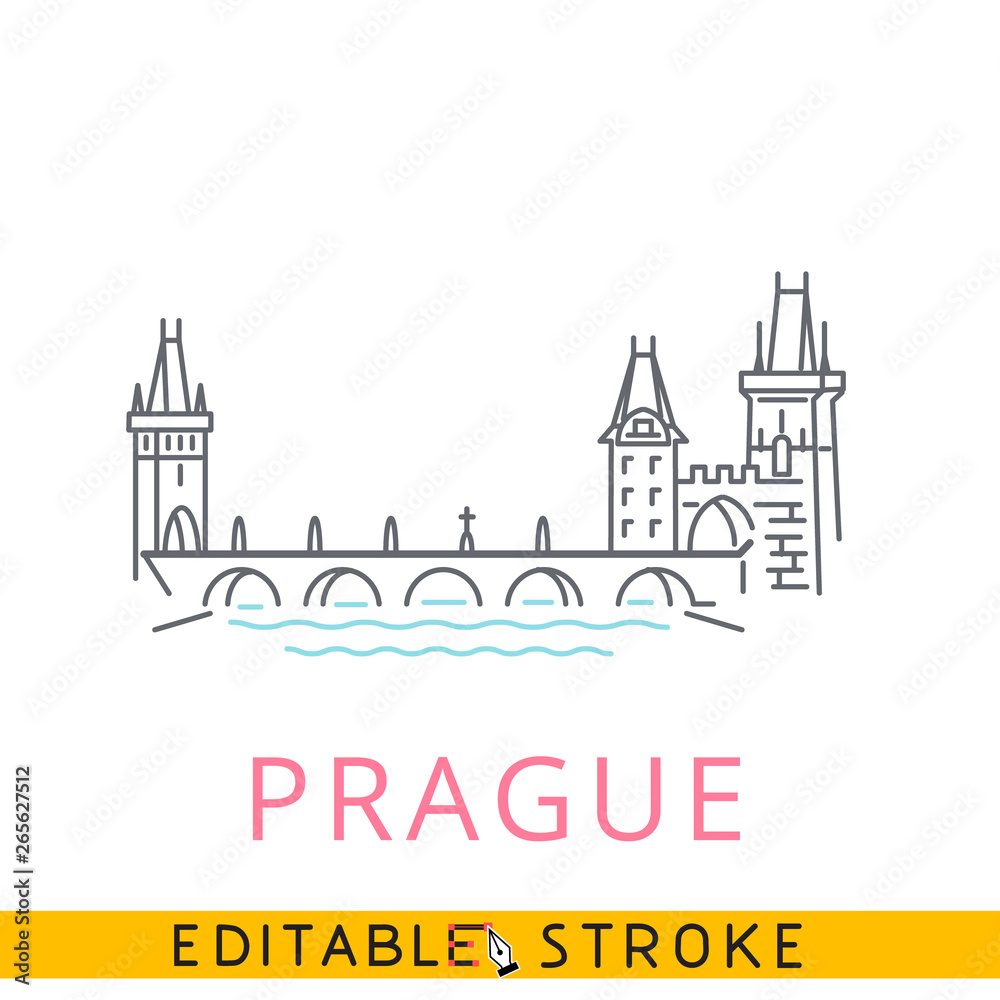 Prague, Charles Bridge, Czech. Easy editable stroke thin line icon.