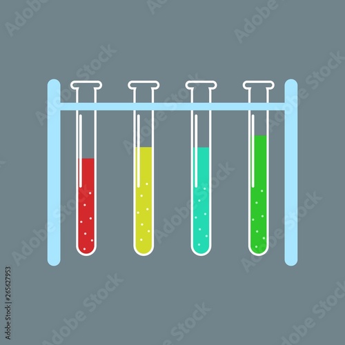 Medical Flasks with Different Colorful Liquid on Dark Blue Background Isolated Vector Illustration