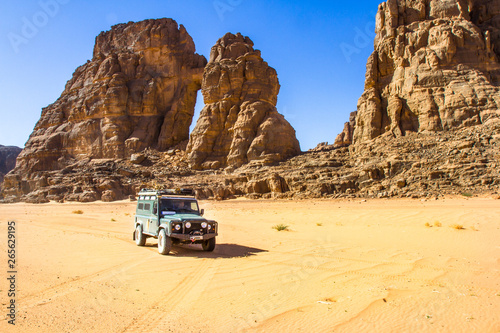 4x4 vehicle. Off road in the desert. Tassili n’Ajjer National Park, Algeria, North Africa 