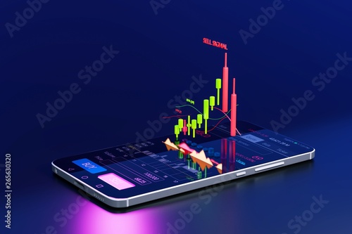Stock Signal, Buy Signal, Sell Signal, Mobile foreign exchange trading - 3d render photo