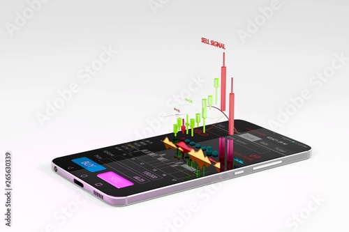 Stock Signal, Buy Signal, Sell Signal, Mobile foreign exchange trading - 3d render photo