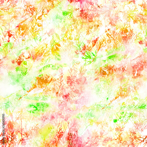 Vintage seamless watercolor pattern of plants  Herbs  flowers  wigs and berries  juniper  pine needles  spike  cereal  wheat  dandelion. flowers watercolor. stylish pattern. Abstract. Modern art