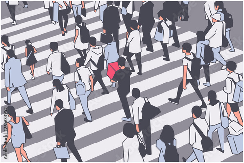 Tableau sur Toile Illustration of busy city crowd crossing zebra