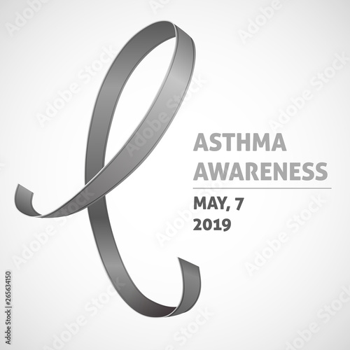 A square vector image with a gray ribbon as a symbol of asthma awareness. A world asthma day. A template for a medicine flyer poster card design 