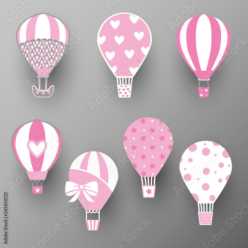 Collection of hot air balloons. Cute baby illustration. Vector travel concept. Icon design, wall stickers, design for kids. Vector illustration. © SarraMagdalina