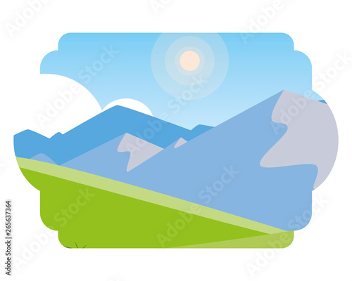 field camp and mountains landscape scene