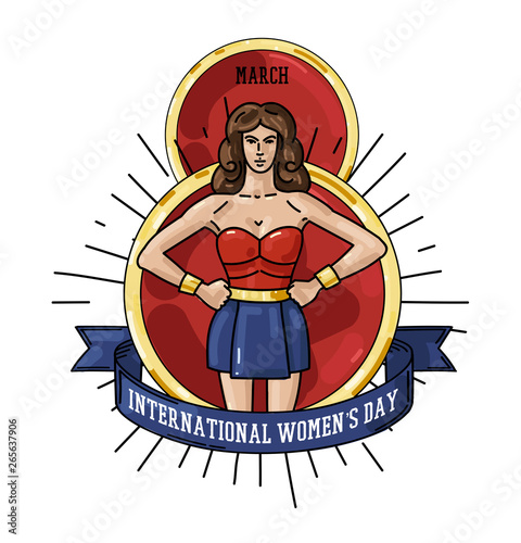 International Women s Day greeting card with woman illustration