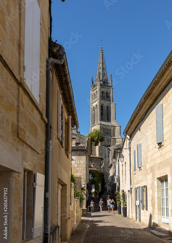 Rue de la Cadene is street leading down to the center of the town from the Porte of Cadene. St Emilion is one of the principal red wine areas of Bordeaux and very popular tourist destination.