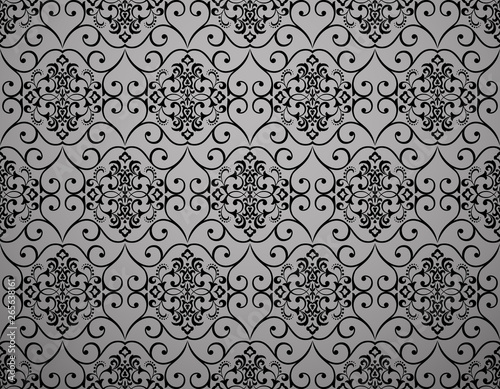 Wallpaper in the style of Baroque. Seamless vector background. Black floral ornament. Graphic pattern for fabric, wallpaper, packaging. Ornate Damask flower ornament
