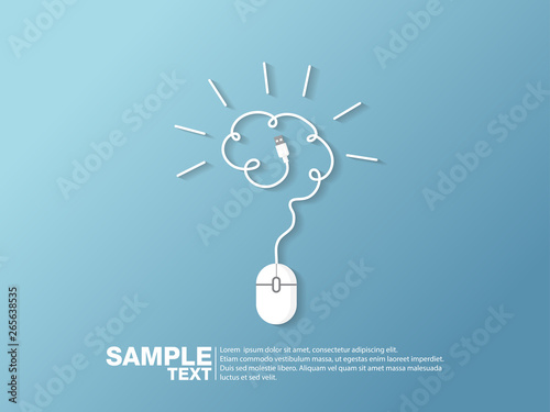 Creative brain idea concept and computer mouse symbol. Progression of idea concept. Business, education and industrial idea. Vector illustration