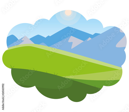 field camp and mountains landscape scene