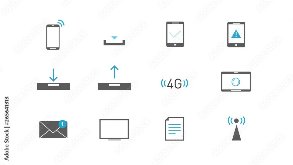 Internet Wireless Technology Icons Set/ 4k animation of a pack of internet tehcnology icons and symbols, for business