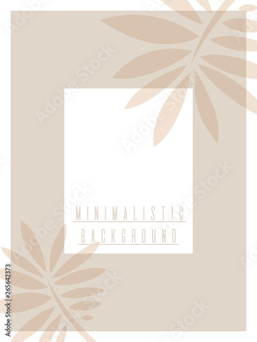 Poster design template in natural shades. Minimalistic style. Palm leaves. Vector.