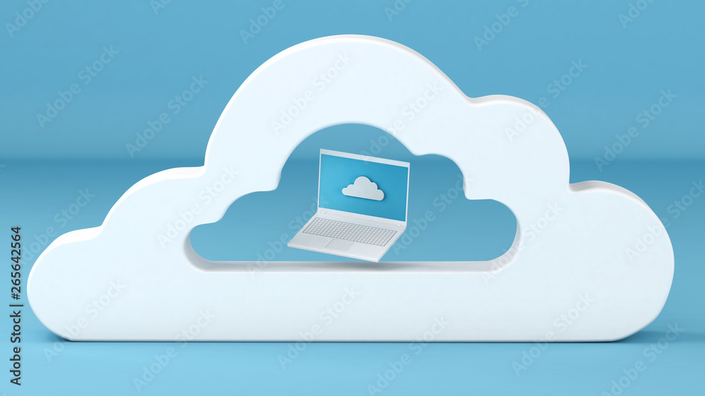 Notebook computer inside cloud computing concept 3d illustration Notebook computer inside cloud computing concept 3d illustration