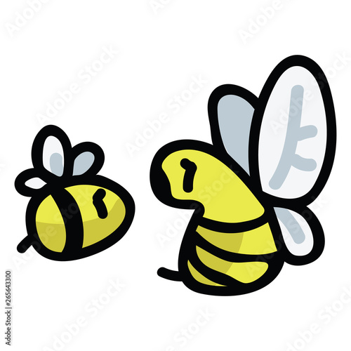 Cute honey bee cartoon vector illustration motif set. Hand drawn garden pollinator insects blog icons. Insect graphics. Creepy crawlie web buttons.