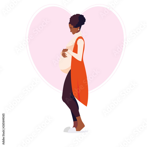 beautiful afro pregnancy woman in heart character