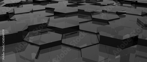 Black Glass honeycomb hexagon background wallpaper. Perspective. 3D render