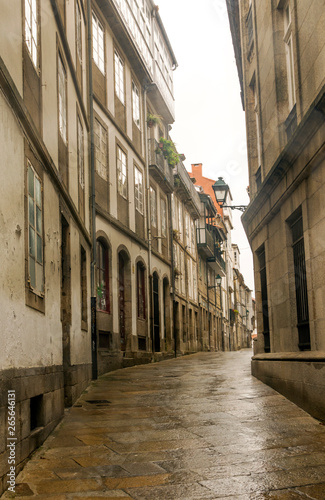 Street of the city of Santiago de Compostela in the north of Spain in a cloudy day.