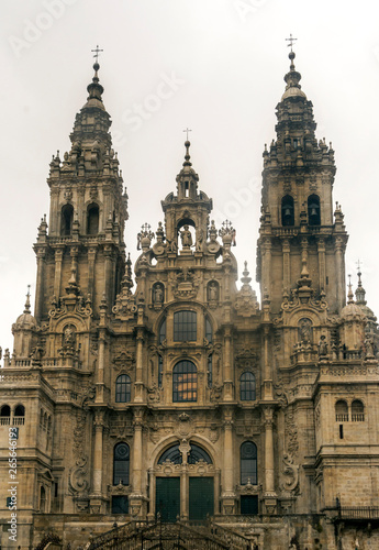 Cathedral of Santiago de Compostela in the end of Way of Santiago in a raining day.