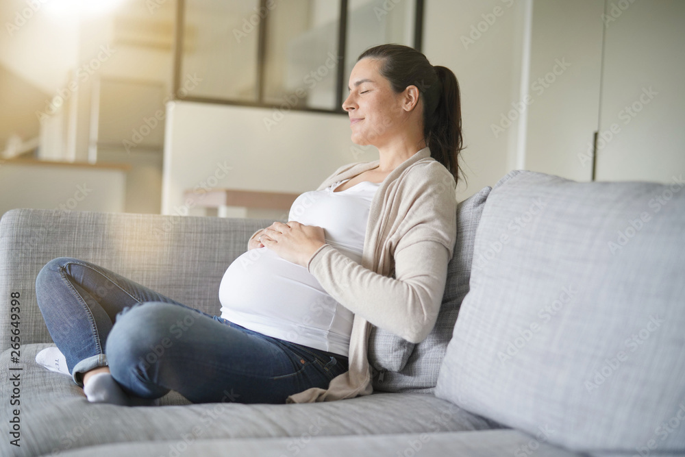 Portrait of pregnant woman relaxing in sofa Portrait of pregnant woman relaxing in sofa