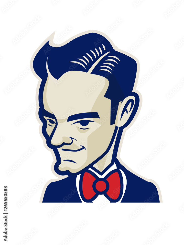 Retro classic hairstyle smart man in suit and red bowtie - vector illustration