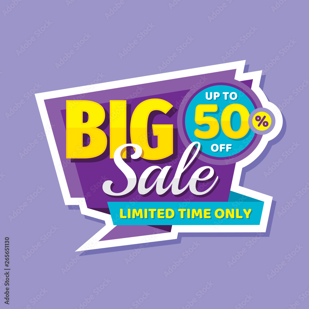 Big sale concept banner. Promotion poster. Discount up to 50% off creative sticker emblem. Special offer label. Limited time only. 