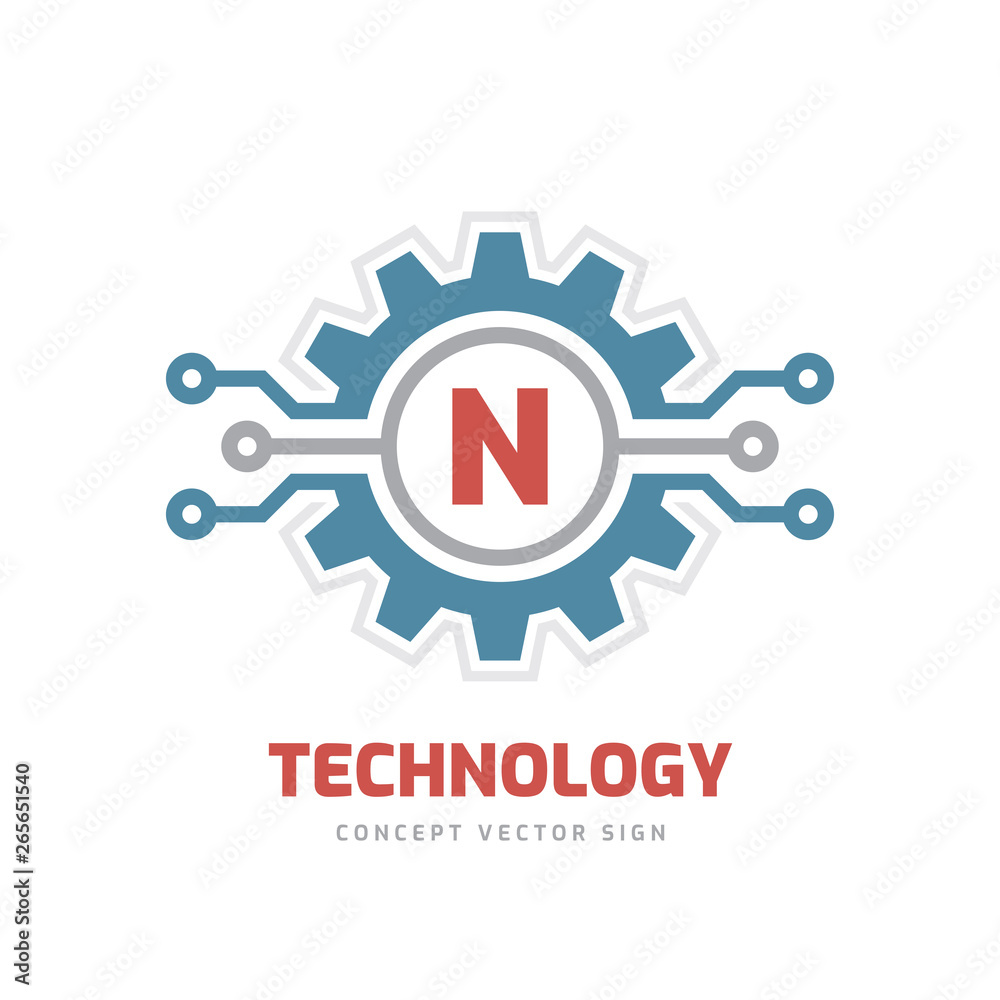 Technology Letter N - vector logo template concept illustration. Cogwheel gear abstract sign. SEO. Graphic design element