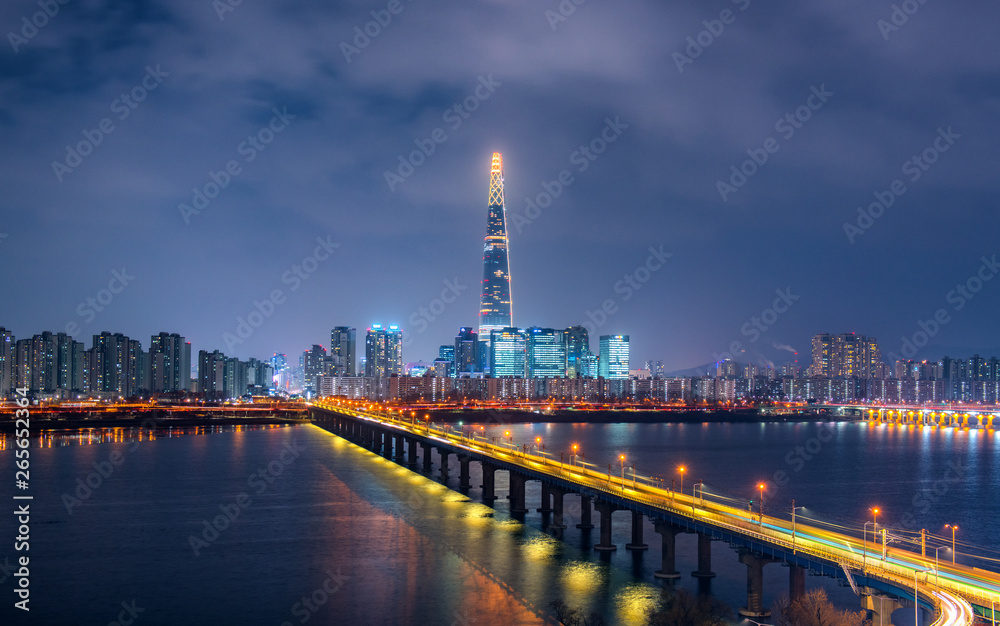 Night cityscape at seoul city south Korea 