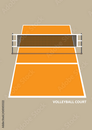 Volleyball Court with Net in Elevation View Vector Illustration