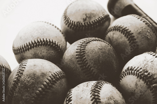 Sticker Old vintage group of balls for baseball concept.