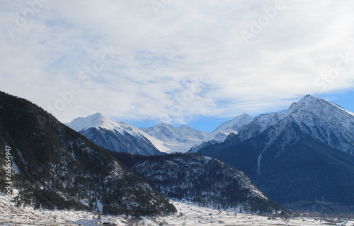 Wintery Caucasus mountains landscape