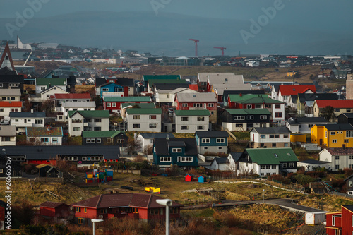 Picturesque colourful houses in the city of Tórshavn, the capital of the Faroe Islands during sunset after heavy rain (Faroe Islands, Denmark, Europe)