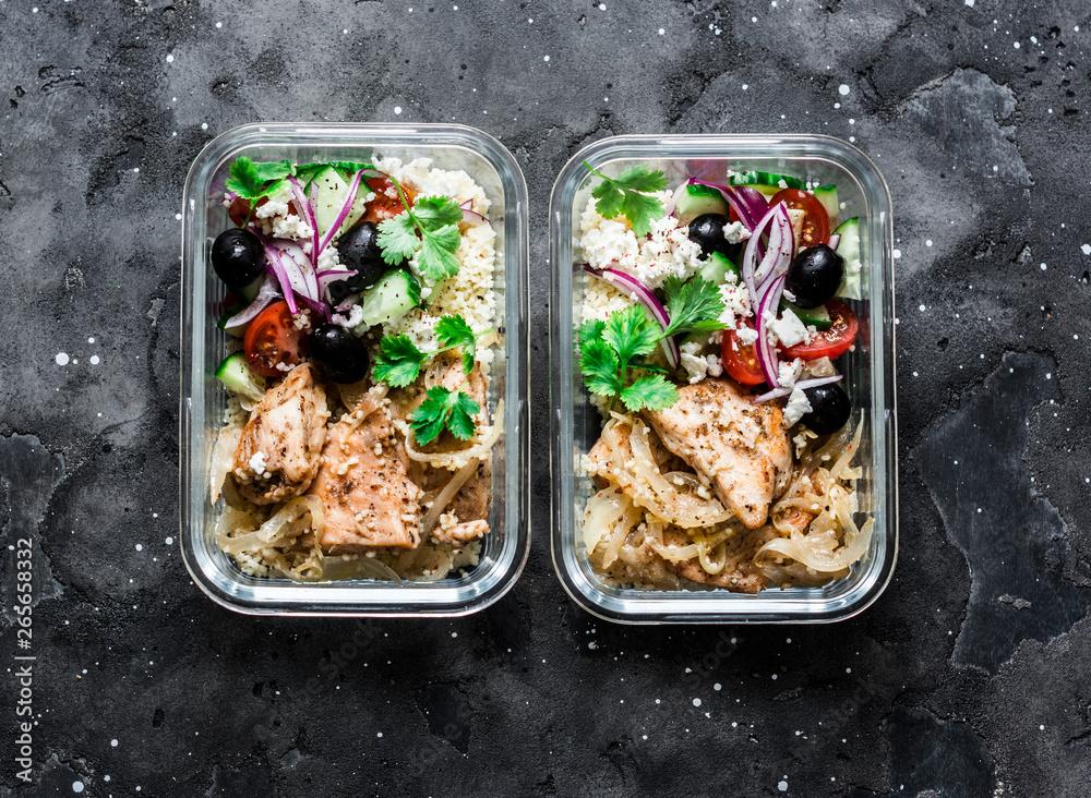 Fotografie Greek chicken grain lunch box