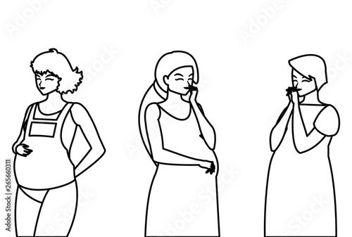 group of beautiful pregnancy women characters