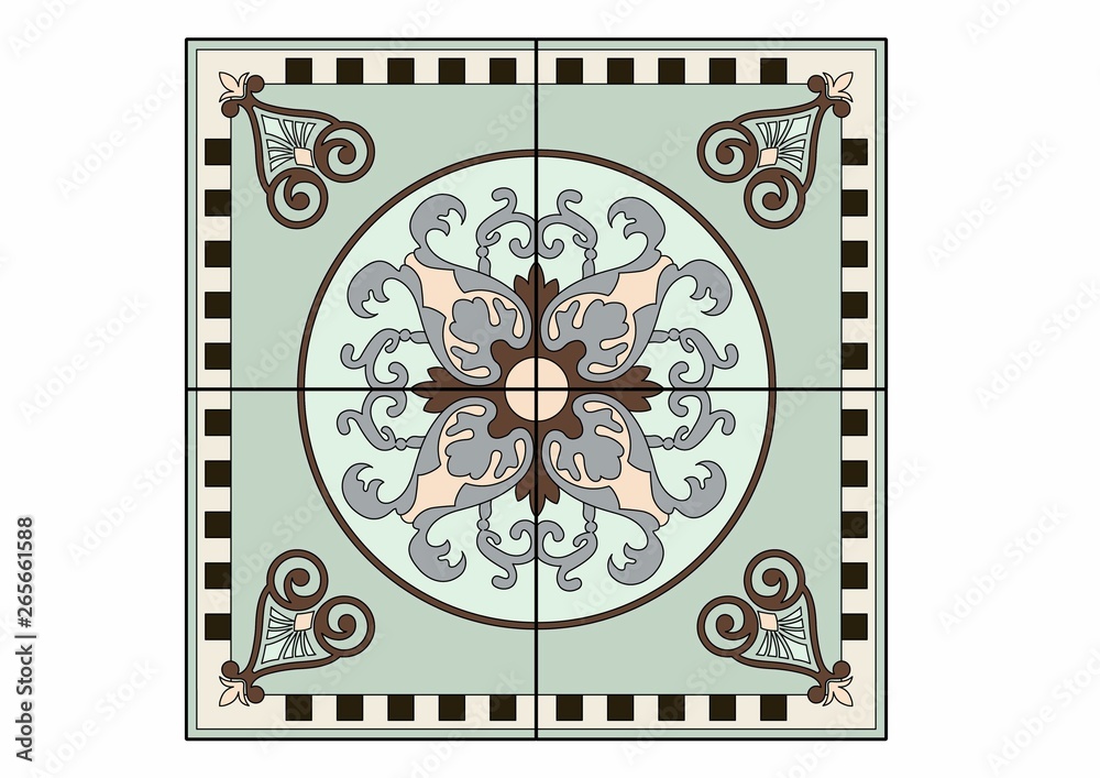 Green circular pattern rugs