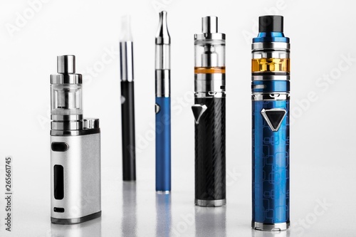 electronic cigarettes or vaping devices on white background