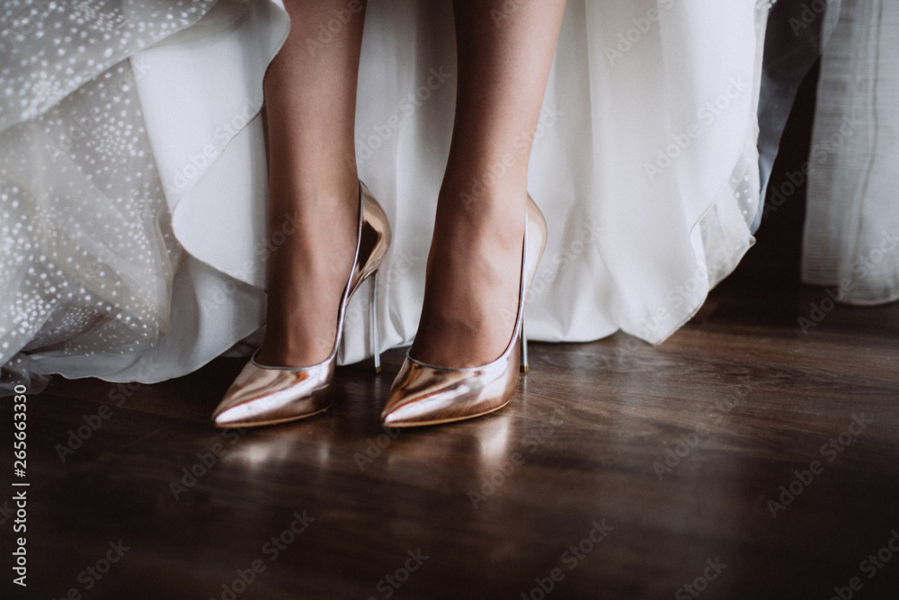 Wedding dress handmade and shoes. Wedding style.