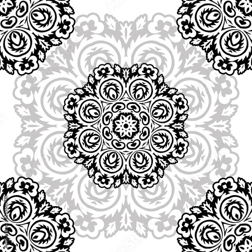 floral pattern motif coloring a mandala drawn with a pen. black, grey and white. Ethnic, fabric, motifs. Vector, abstract mandala flower. Decorative elements for design. EPS 10