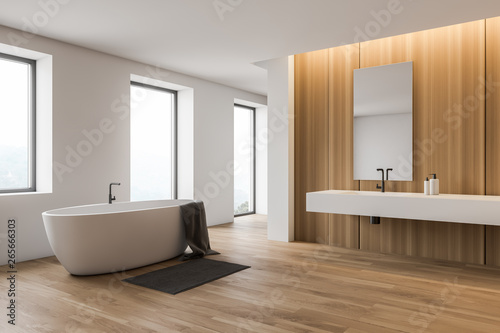 White and wooden loft bathroom corner